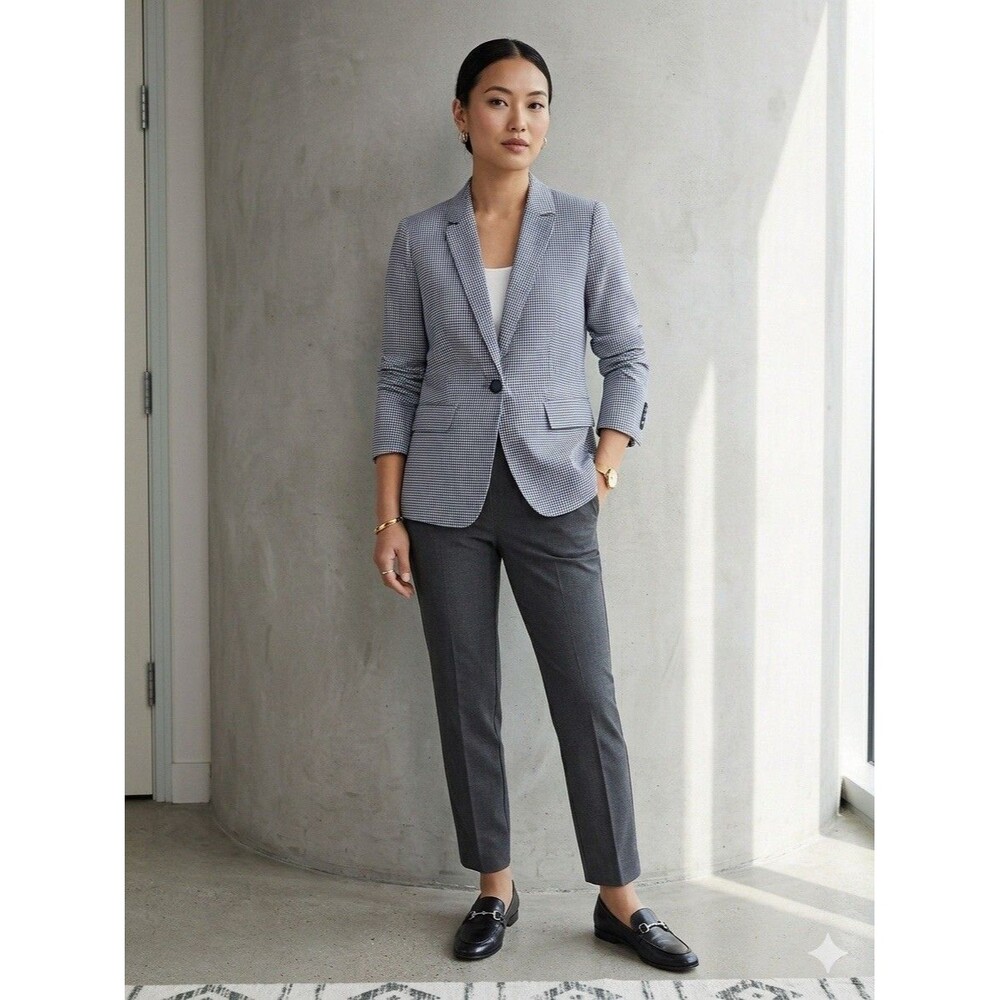 NWT 12P LOFT  Navy & White Gingham Blazer |Preppy Coastal Academic Career Jacket